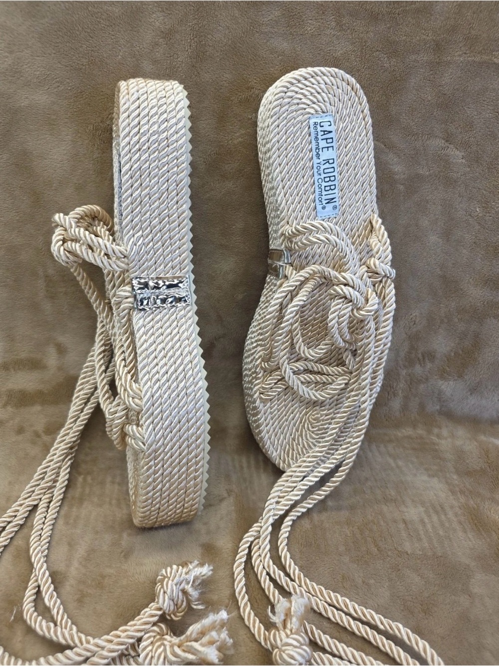 Cape Robbin Cream Rope Platform Sandals with Lace-Up Ties